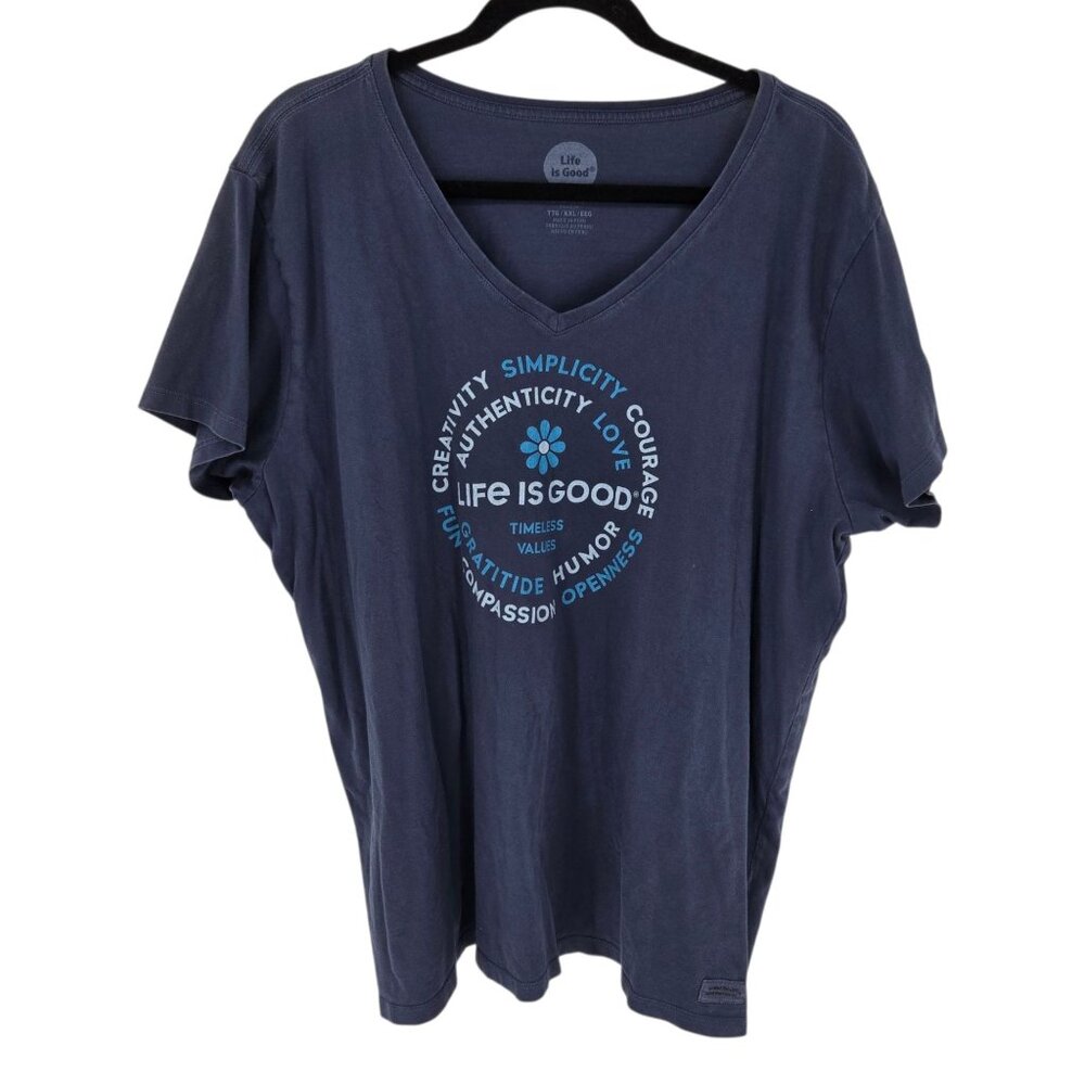Life is good women size XXL blue crusher tee short sleeve graphic cotton